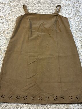 Venezia Jeans Women’s Size 18 Brown Faux Suede Slip Dress Laser Cut Hem